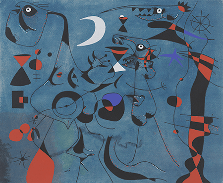 Joan Miró, Personnages dans la nuit guidés par les traces phosphorescentes des escargots from the series Constellations, 1941-1959. Musee National d'Art Moderne, Centre Georges Pompidou, Paris, Image: © CNAC/MNAM, Dist. RMN-Grand Palais / Art Resource, NY, Artwork: © 2021 Successió Miró / Artists Rights Society (ARS), New York / ADAGP, Paris